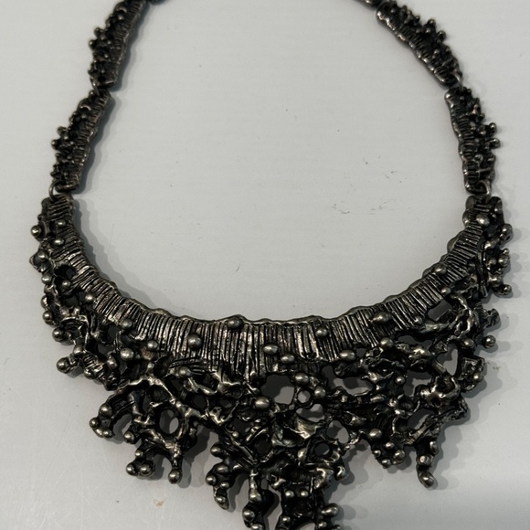 Vintage Guy Vidal Bib Necklace Pewter Modernist Brutalist 70's - Picture 3 of 10